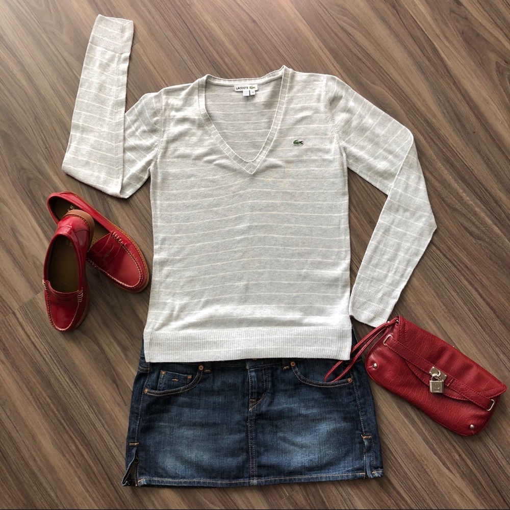 GUC Lacoste 100% Cotton V-Neck Sweater - sz 6/M
